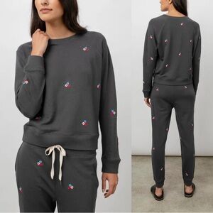 Rails Theo Vintage Black Flower Buds Embroidered Pullover Sweater XS
